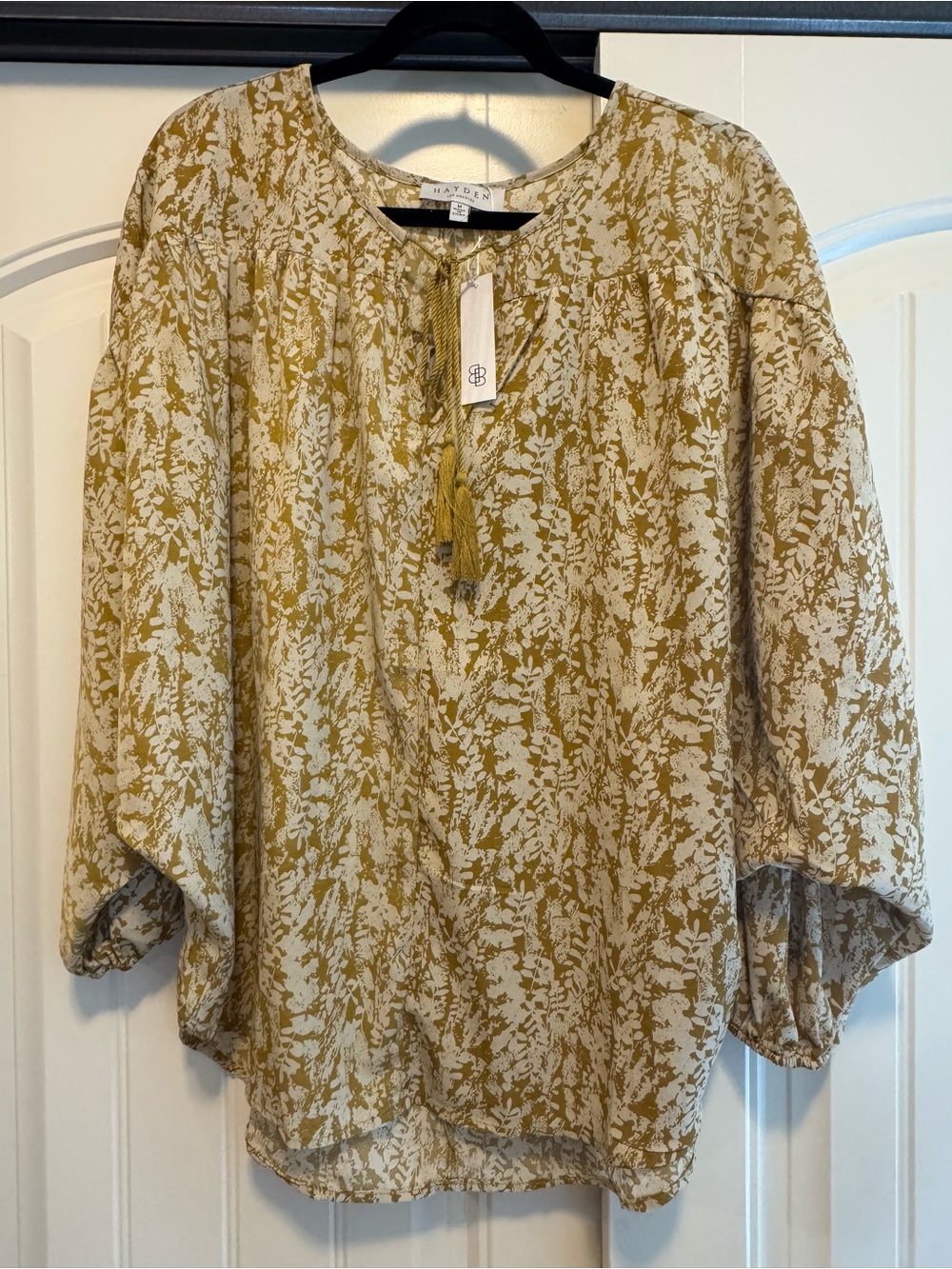 Baltic Born Mustard and Cream Floral Tie-Neck Tunic